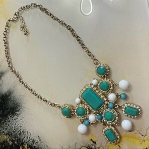 Green Teal Blue Gold Statement Necklace
